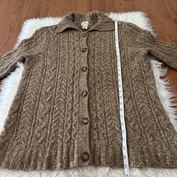 LL Bean Vintage Wool Sweater Women’s Large Cableknit Fisherman Chunky Cardigan - Picture 4 of 6